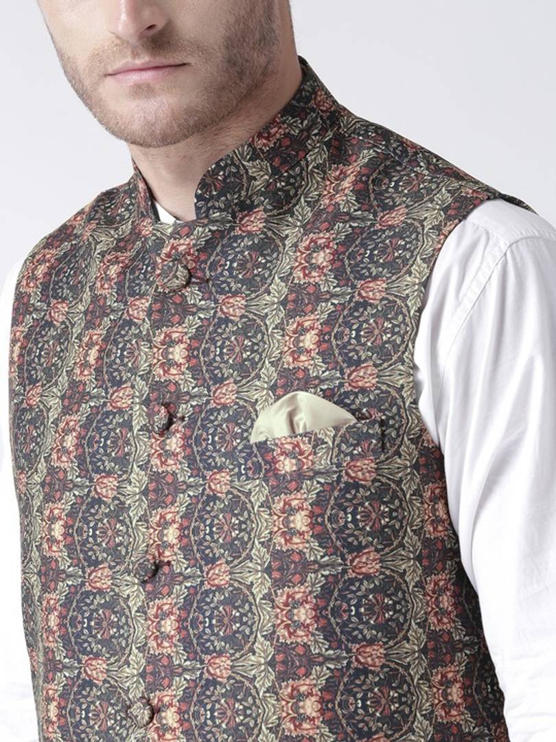 Men's Multicoloured 
Polyester
 Printed Nehru Jackets